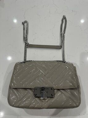 Michael Kors Quilted Patent Shoulder Bag in Taupe Gray